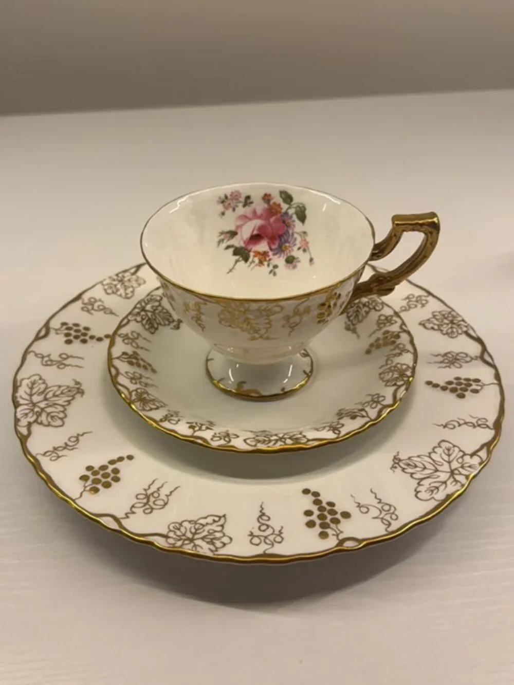 Vintage Royal Crown Derby Vine 3-Piece Tea Trio Cup Saucer Plate England 1920s